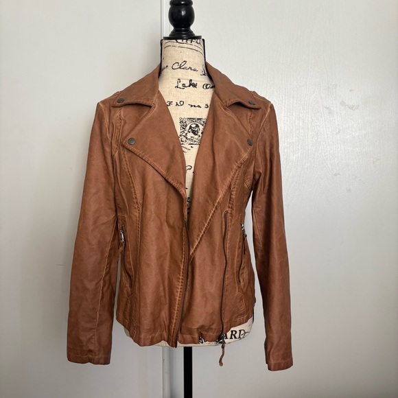 Max Studio Tan Faux Leather Jacket - Picture 1 of 12
